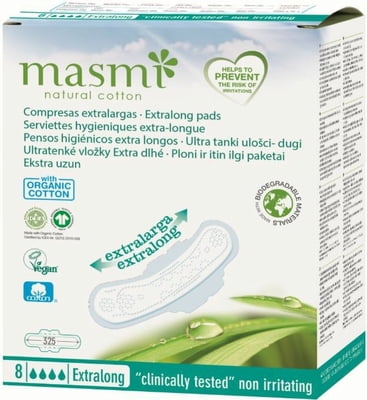 MASMI COMPRESAS ALAS ULTRAFINAS EXTRALONG 100%ALGODON 8 unid.