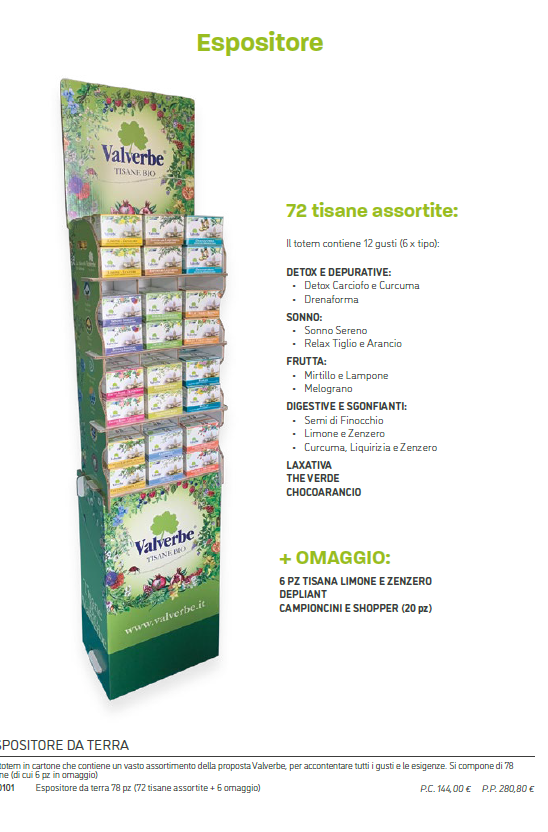 VALVERBE BIOLOGICO INFUSIONES EXPOSITOR  72+6 con muestras y bolsas papel