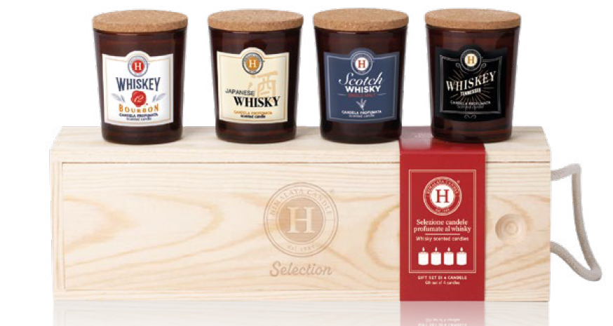 CAJA MADERA 4 VELAS 75 GRS. SELECCION WHISKY