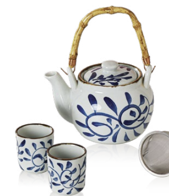 SET OLD CHINA PETALI TETERA 1000ml+ 2 TAZAS 200ml PORCELANA pintada a mano