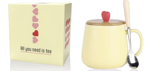 TAZA HEART LIGHT YELLOW con cucharilla 450 ml.