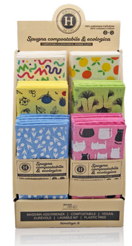 EXPOSITOR BAYETA CELULOSA+ALGODON 36 pza. 6 por tipo 17x20 aprox.