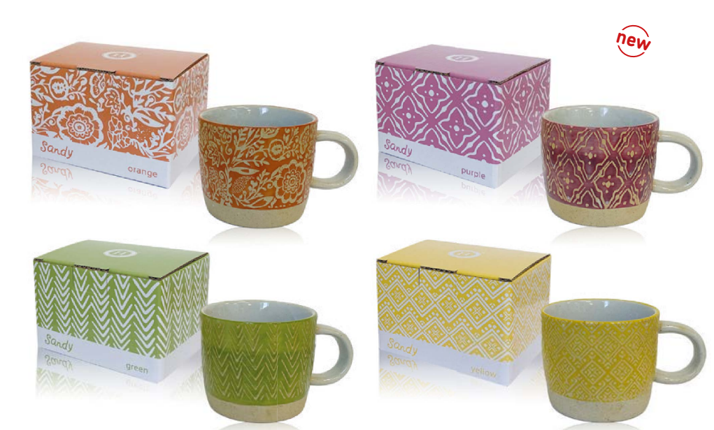 SANDY BOX 4 TAZAS COLORES SURTIDOS PINTADA A MANO  300 ml.