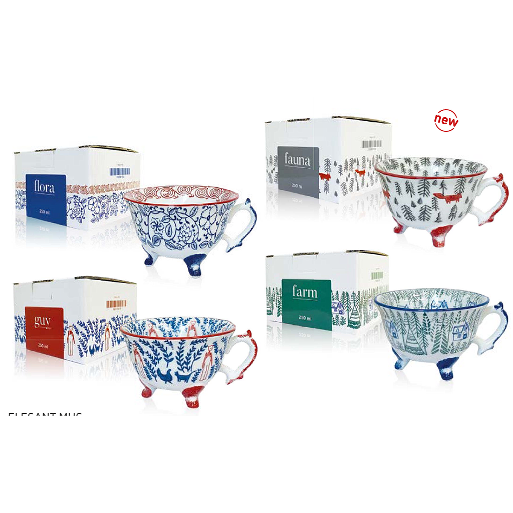 ELEGANT BOX 4 TAZAS COLORES SURTIDOS PINTADA A MANO  250 ml.