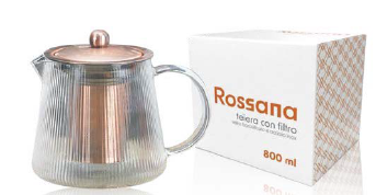 TETERA VIDRIO BOROSILICATO Y ACERO ROSSANA 800 ml.