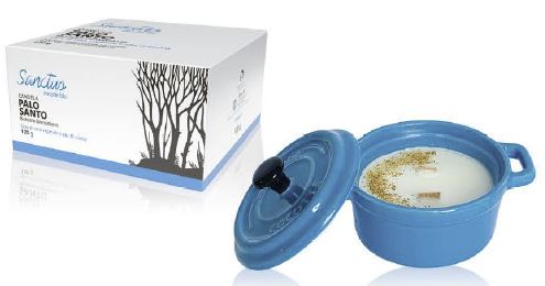 VELA  ACEITE PALO SANTO PORCELANA 120 grs- MINI CAZUELA BLU