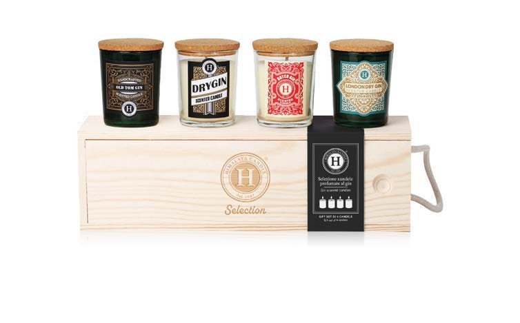 CAJA MADERA 4 VELAS 75 GRS. SELECCION GIN
