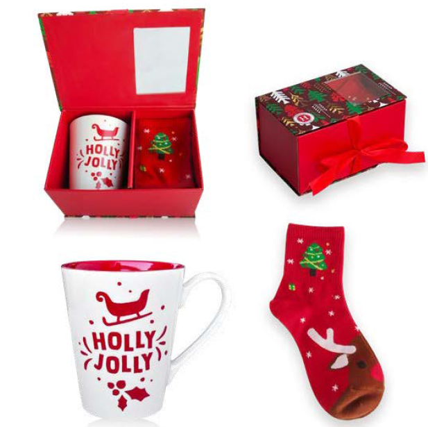 TAZA HOLLY JOLLY 400 ML CON CALZETIN T35/42 EN CAJA REGALO
